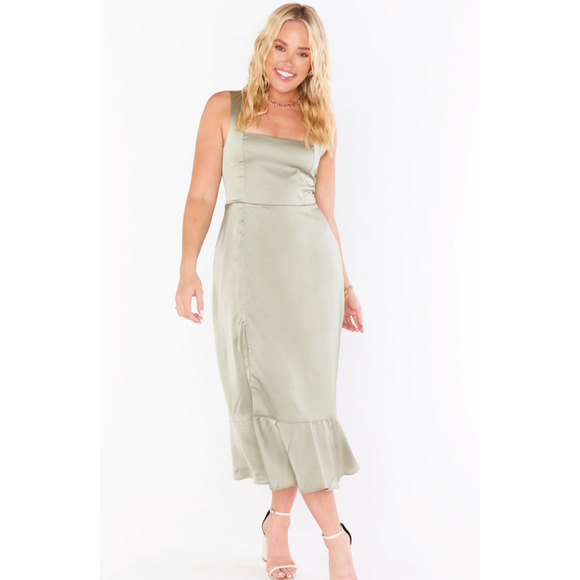 Show Me Your Mumu Claire Midi Dress in Ivory Luxe Satin Size M - Picture 4 of 12
